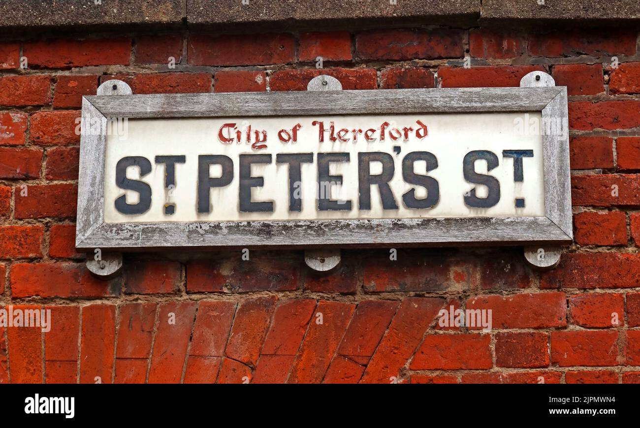 City of Hereford Schild, St Peters Street, Hereford, England, Vereinigtes Königreich, HR1 2LE Stockfoto
