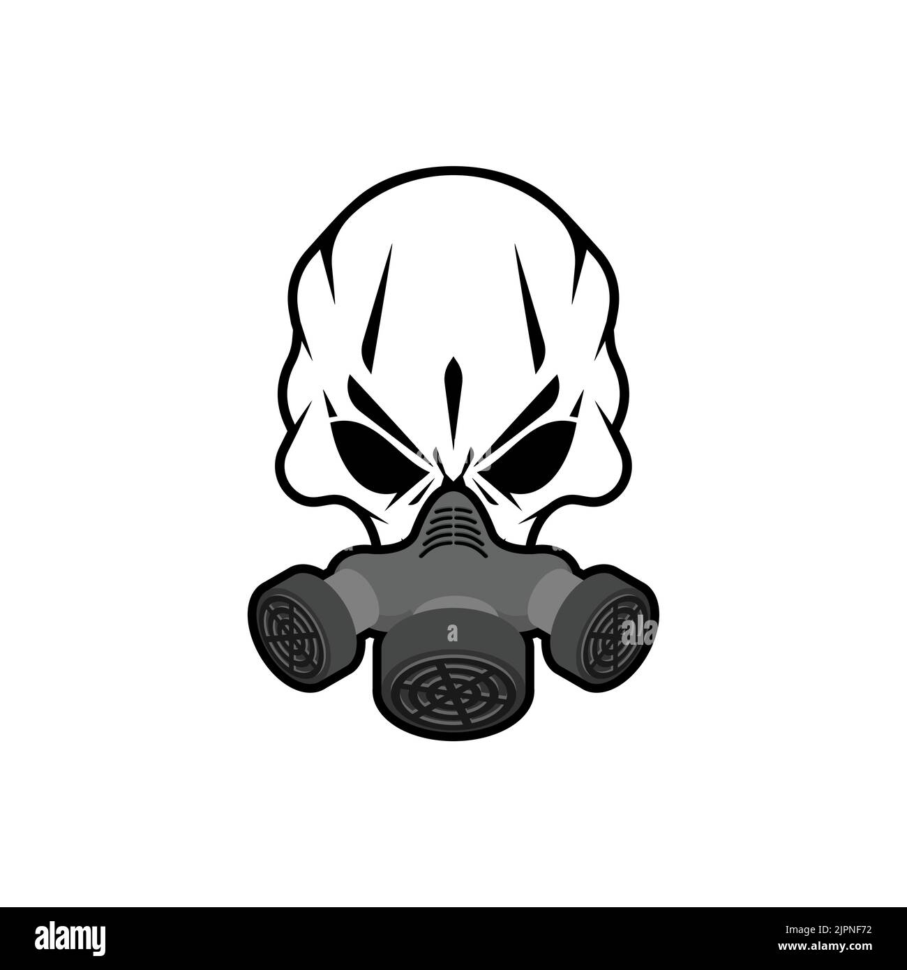 Biohazard Schädel in Maske. Schädel in chemischem Schutzhelm. Post-Apokalypse-Zeichen. Apokalyptisches Symbol Stock Vektor