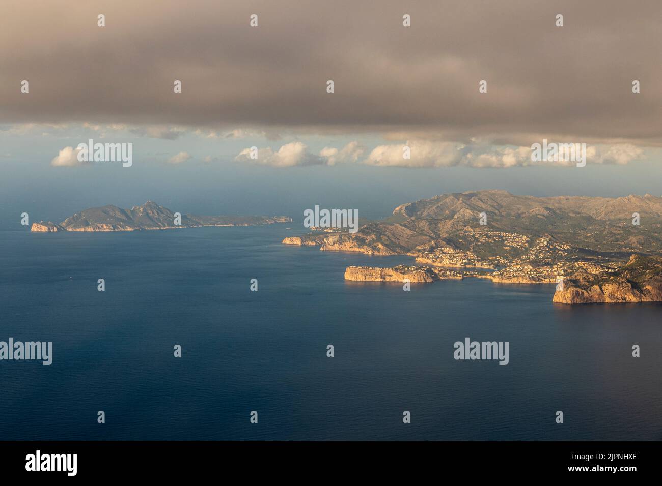 Blick von einem Flug auf die Insel Mallorca oder Mallorca (Sa Magera und Sa Mola) Stockfoto