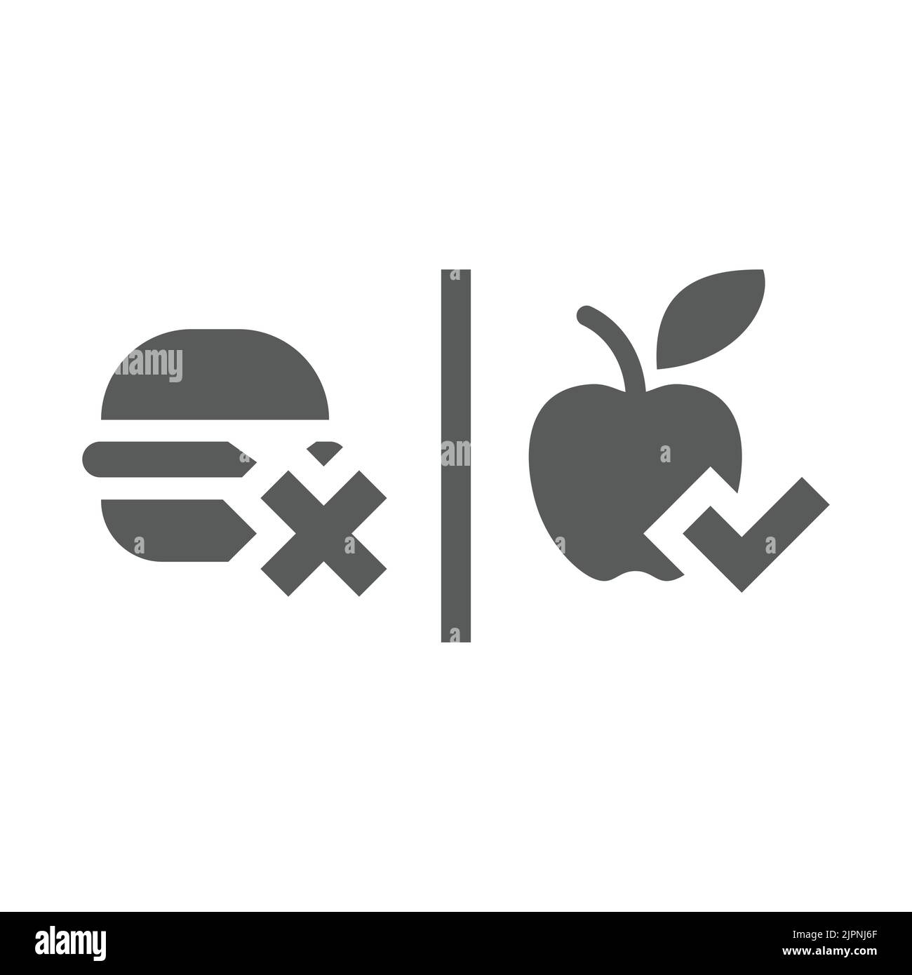 Vektor-Symbol für Cross-Burger und Apfel. Gesunde Ernährung und keine Junk-Food gefüllt Symbol. Stock Vektor