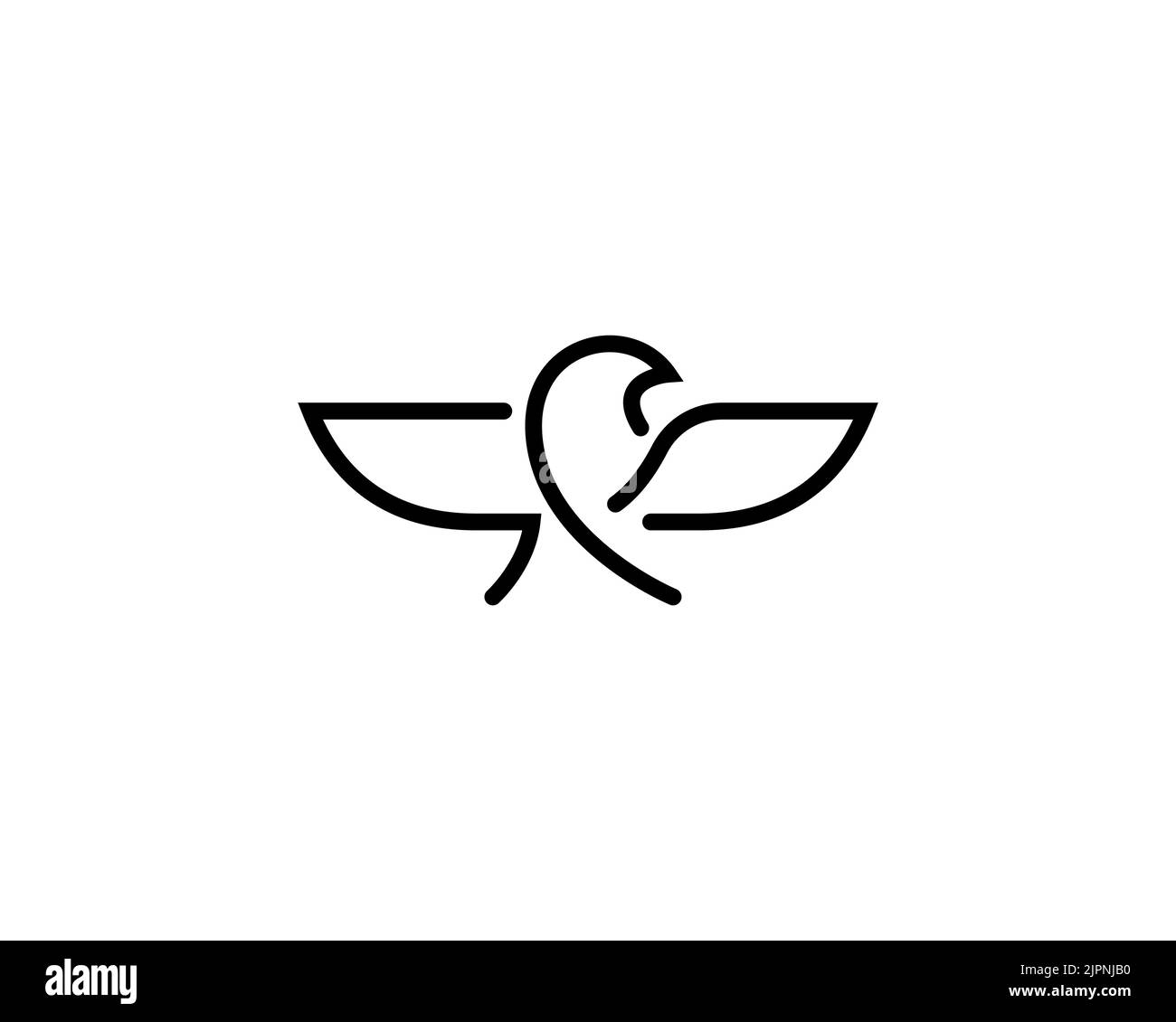 Ein minimalistisches schwarzes Logo-Design eines Adlers, der seine Flügel auf weißem Hintergrund ausbreitet Stock Vektor