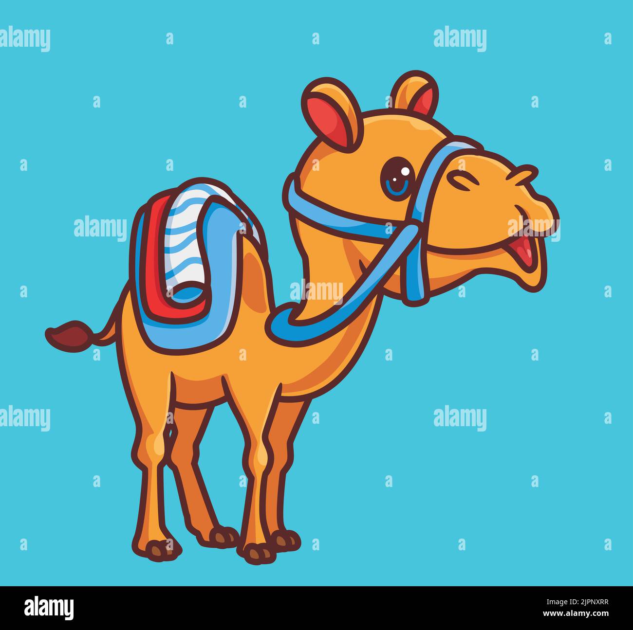 Niedliches Kamel mit Accessoire. Isolierte Cartoon Tier Illustration. Flat Style Sticker Icon Design Premium Logo Vektor. Maskottchen-Charakter Stock Vektor