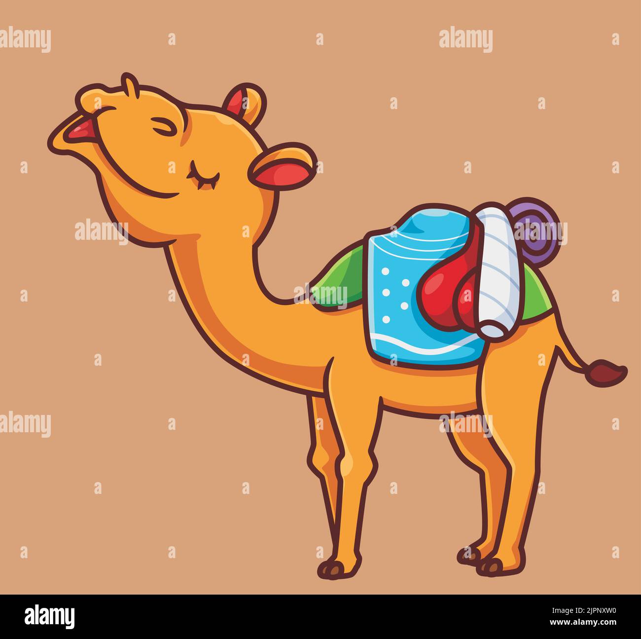 Cute glücklich Kamel. Isoliert Cartoon Tier Illustration. Flat Style Sticker Icon Design Premium Logo Vektor. Maskottchen-Charakter Stock Vektor