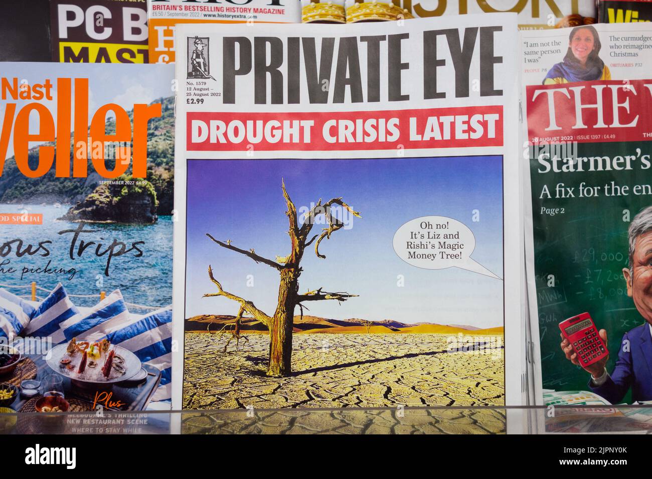 Titelbild des Private Eye Magazins - Dürrekrise Neueste, Magic Money Tree Stockfoto