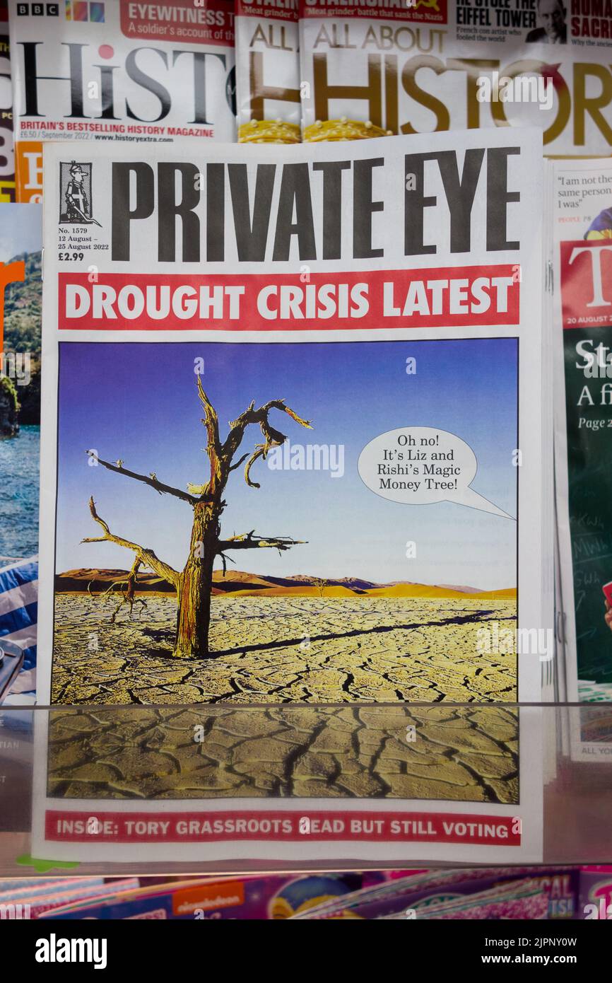 August Titelbild des Private Eye Magazins - Dürrekrise Neueste, Magic Money Tree Stockfoto