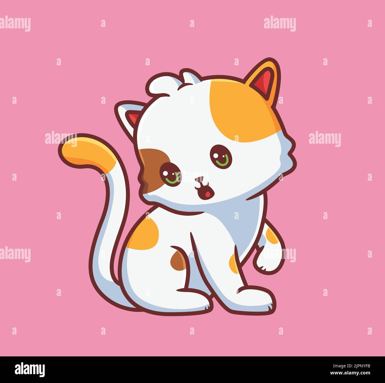 Nette Katze Wunder für etwas. Isolierte Cartoon Tier Illustration. Flat Style Sticker Icon Design Premium Logo Vektor. Maskottchen-Charakter Stock Vektor