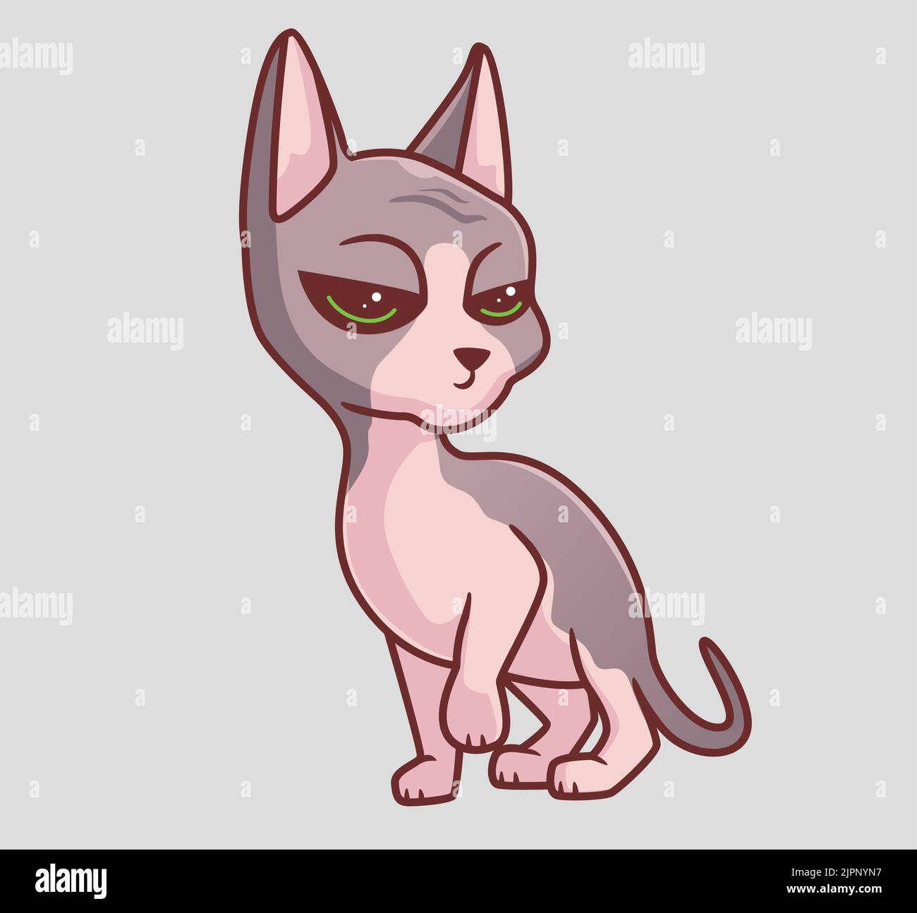 Nette Katze Sphinx Einfrieren. Isolierte Cartoon Tier Illustration. Flat Style Sticker Icon Design Premium Logo Vektor. Maskottchen-Charakter Stock Vektor