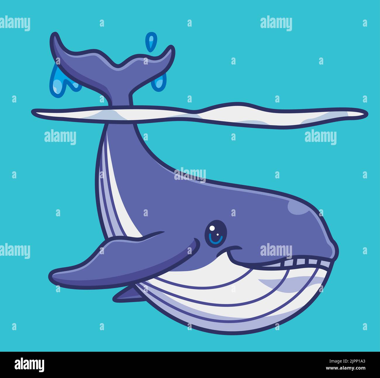 Niedlichen blauen Wal unter Wasser Lächeln. Isoliert Cartoon Tier Illustration. Flat Style Sticker Icon Design Premium Logo Vektor. Maskottchen-Charakter Stock Vektor