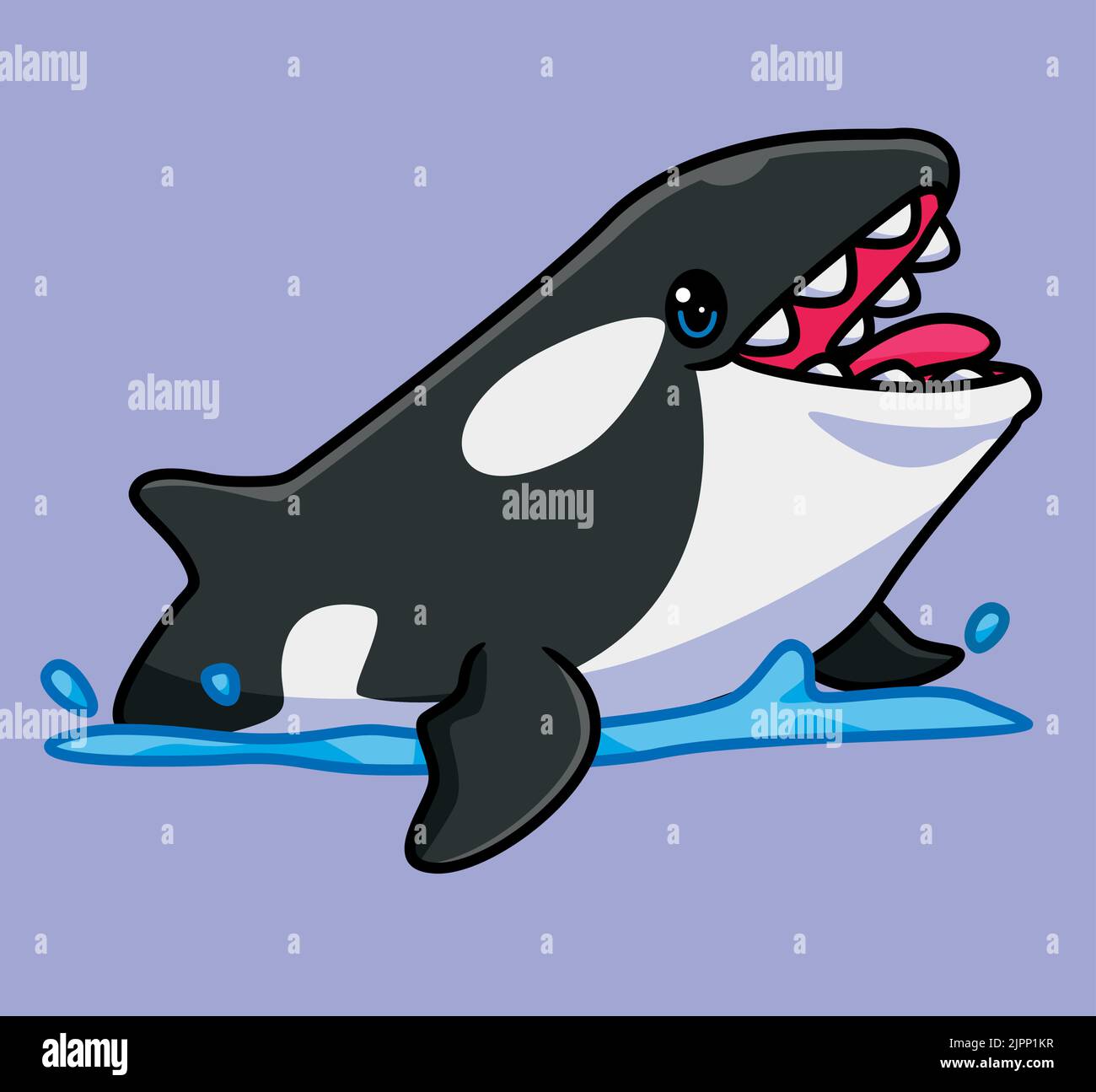 Cute Killer Wal Oberfläche öffnen seinen Mund. Isolierte Cartoon Tier Illustration. Flat Style Sticker Icon Design Premium Logo Vektor. Maskottchen-Charakter Stock Vektor