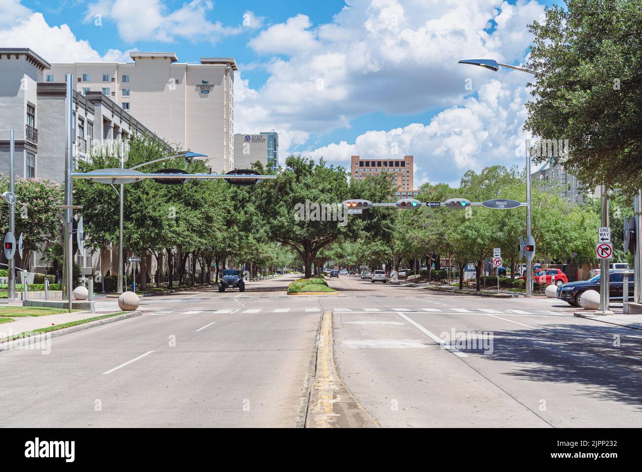Eine sehr saubere Straße in der Stadt Houston, Texas. Stockfoto
