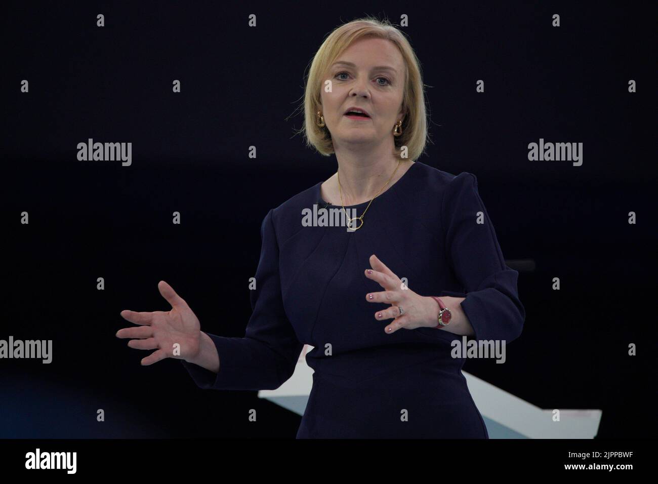 Liz Truss während einer Veranstaltung im Manchester Central Convention Complex in Manchester, als Teil der Kampagne zur Führung der Konservativen Partei und zum nächsten Premierminister. Bilddatum: Freitag, 19. August 2022. Stockfoto