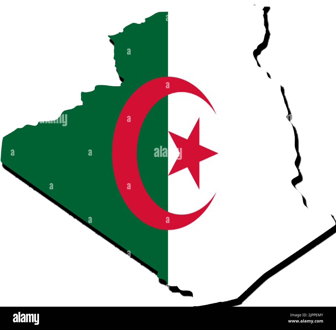 Silhouette der Landkarte von Algerien mit ihrer Flagge Stockfoto
