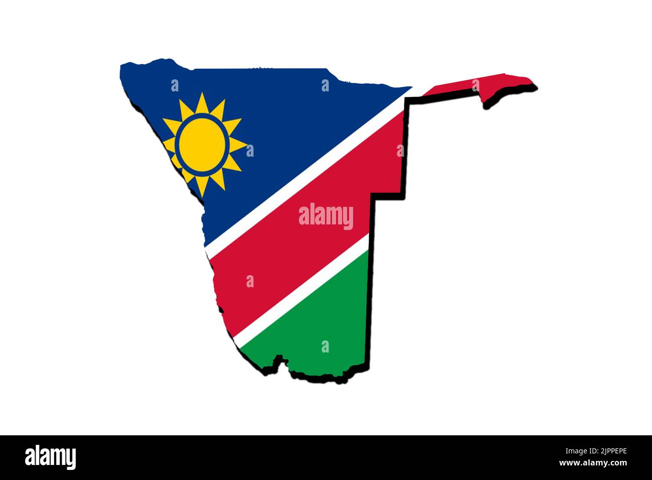 Silhouette der Karte von Namibia mit ihrer Flagge Stockfoto