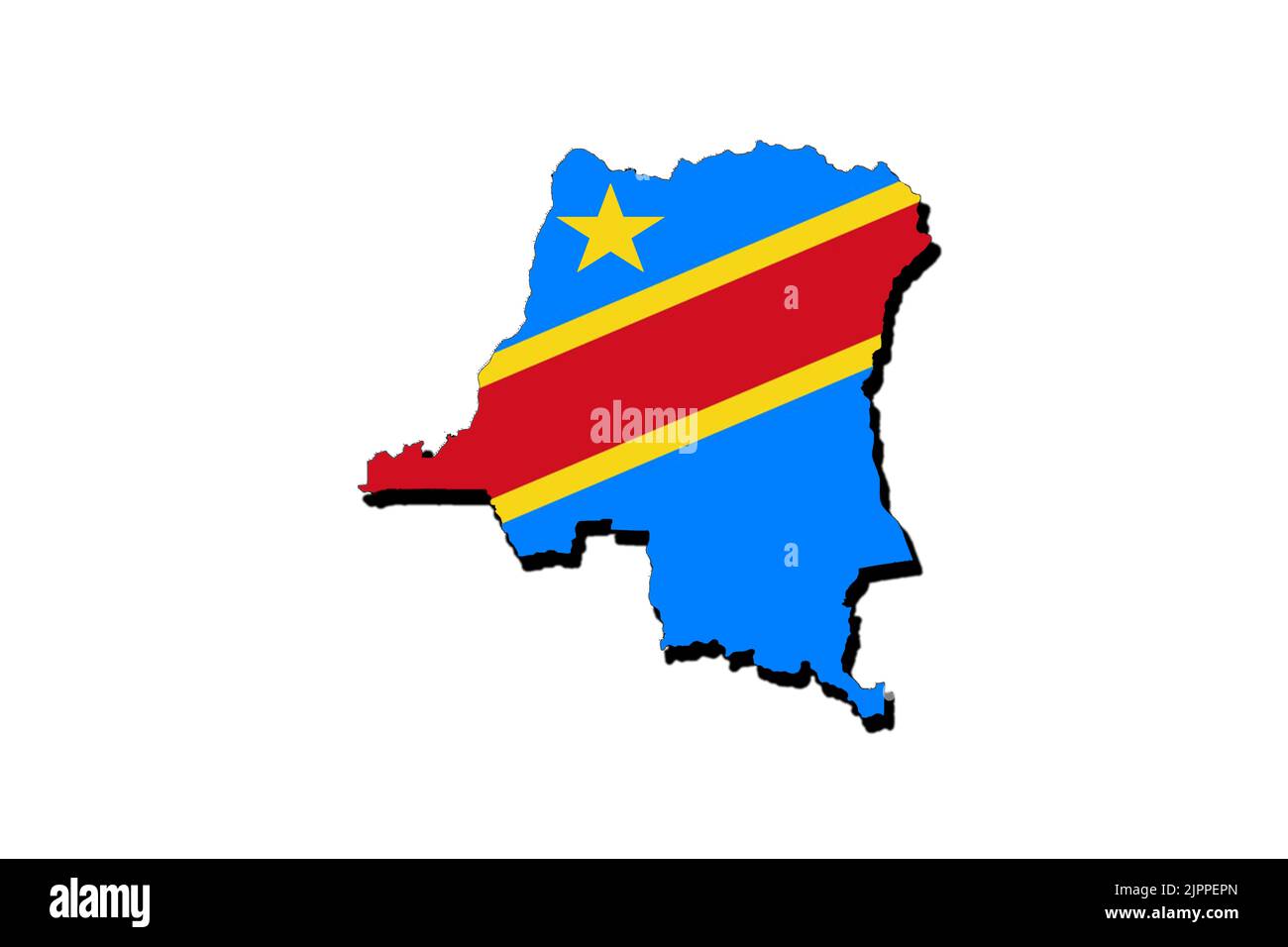 Silhouette der Karte der Demokratischen Republik Kongo mit ihrer Flagge Stockfoto
