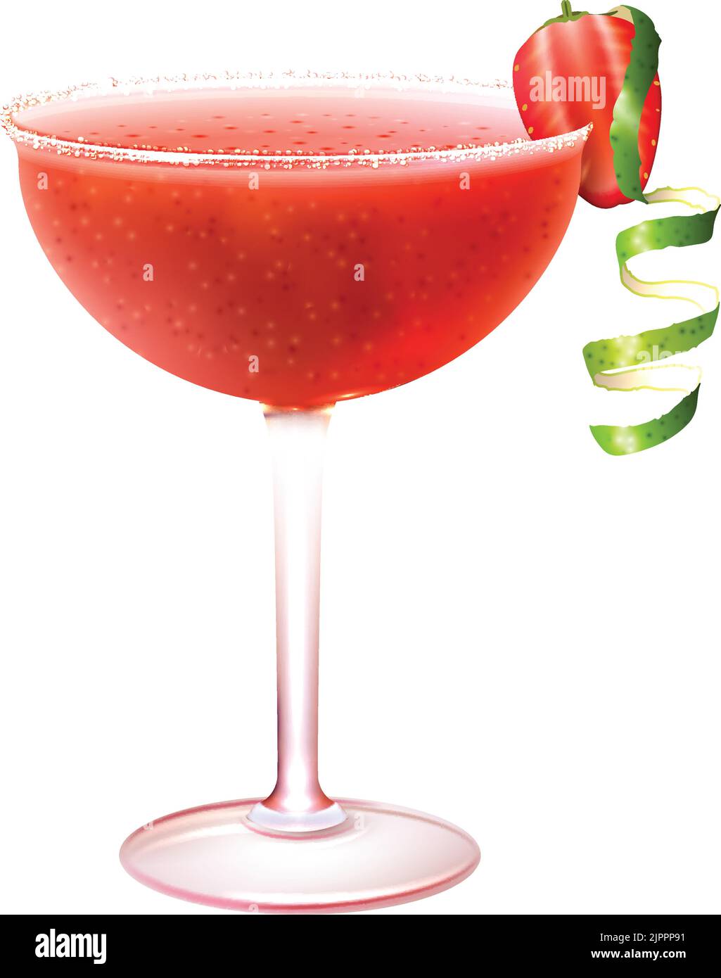 Erdbeere Daiquiri realistischer Cocktail in Glas mit Limettenverdrehung isoliert Vektorgrafik auf weißem Hintergrund Stock Vektor