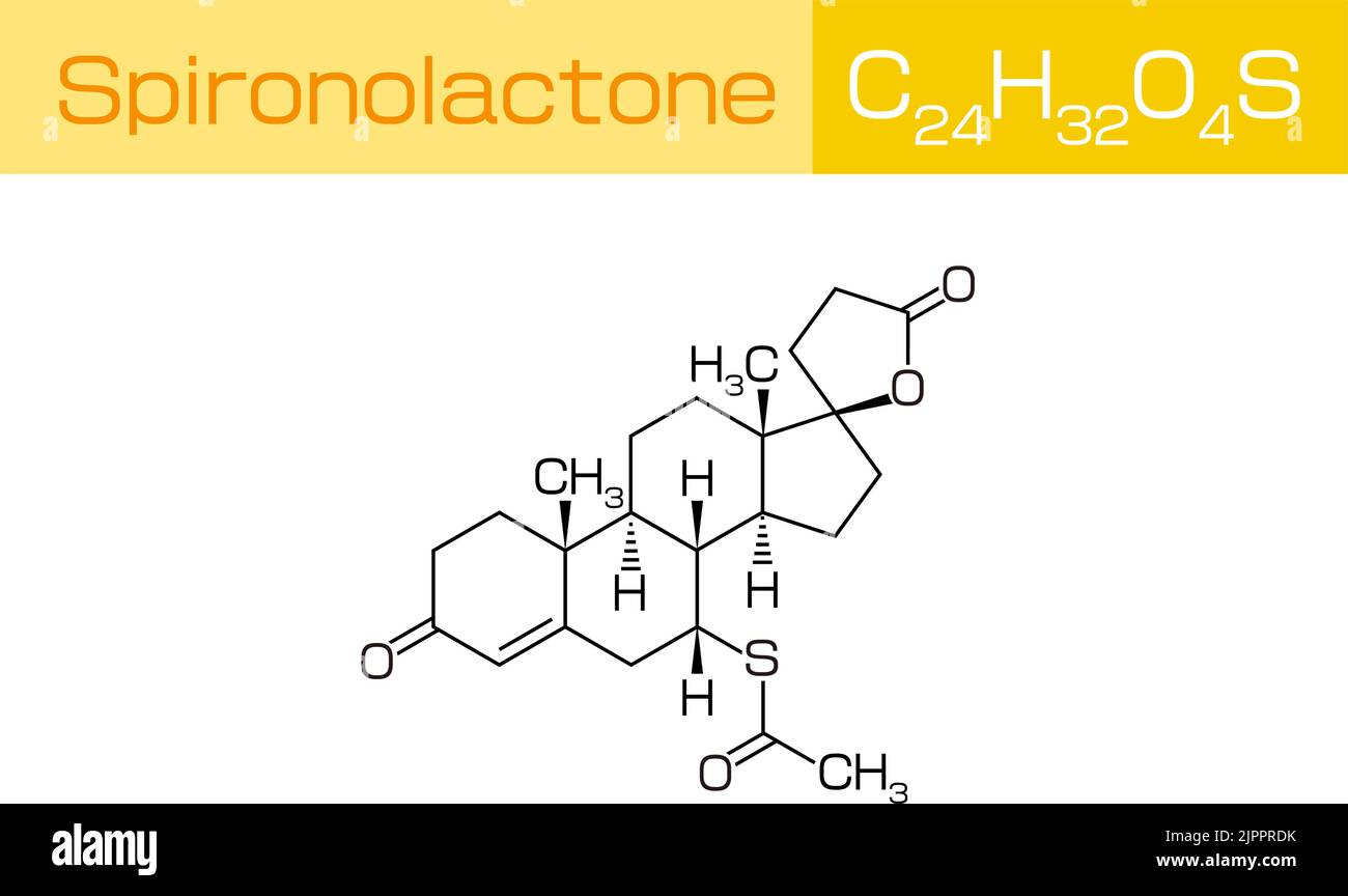 Chemische und strukturelle Formel von Spironolacton, einem therapeutischen Wirkstoff zur Behandlung von AGA und dünner werdendem Haar bei Frauen Stock Vektor