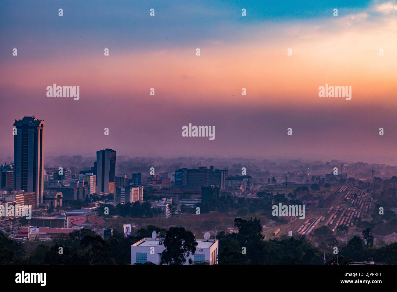 Upper Hill Sunrise Nairobi City County Skyline Wolkenkratzer Stadtlandschaften Kenias Hauptstadt Ostafrika Nairobi City County Kenia Hauptstadt Ostafrika Stockfoto