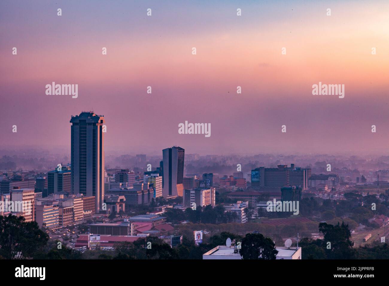 Upper Hill Sunrise Nairobi City County Skyline Wolkenkratzer Stadtlandschaften Kenias Hauptstadt Ostafrika Nairobi City County Kenia Hauptstadt Ostafrika Stockfoto