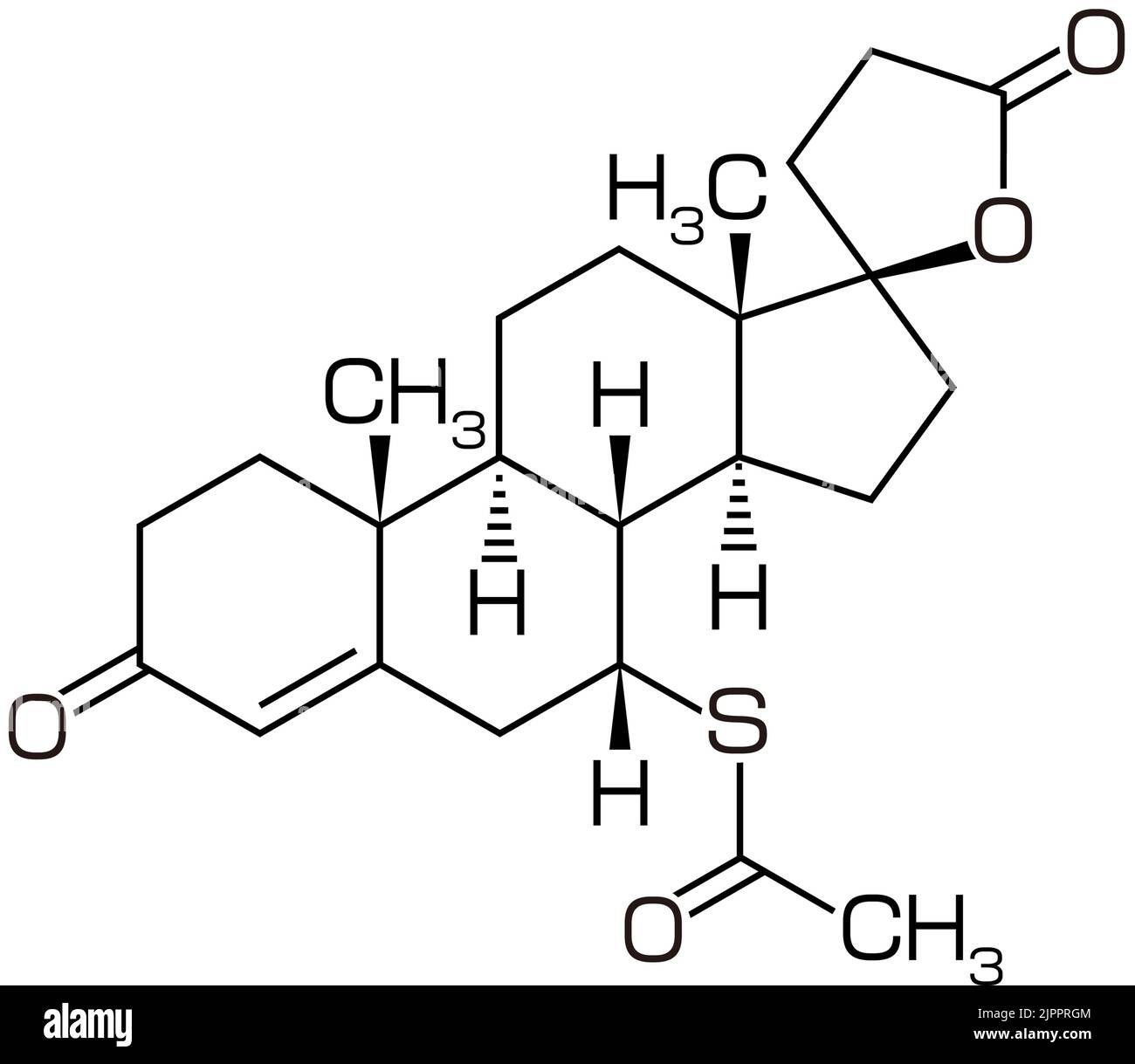 Strukturformel von Spironolacton, einem therapeutischen Medikament zur Behandlung von AGA und dünner werdendem Haar bei Frauen Stock Vektor