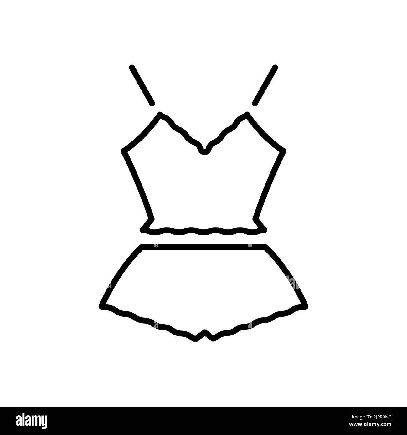 Frauen-T-Shirt und Shorts Pyjama Vektor-Symbol.... EPS 10-Abbildung auf Weiß. Frauen Basic Pyjama. Für Entw., App, Web. Für jede Plattform und jeden Zweck. Stockfoto