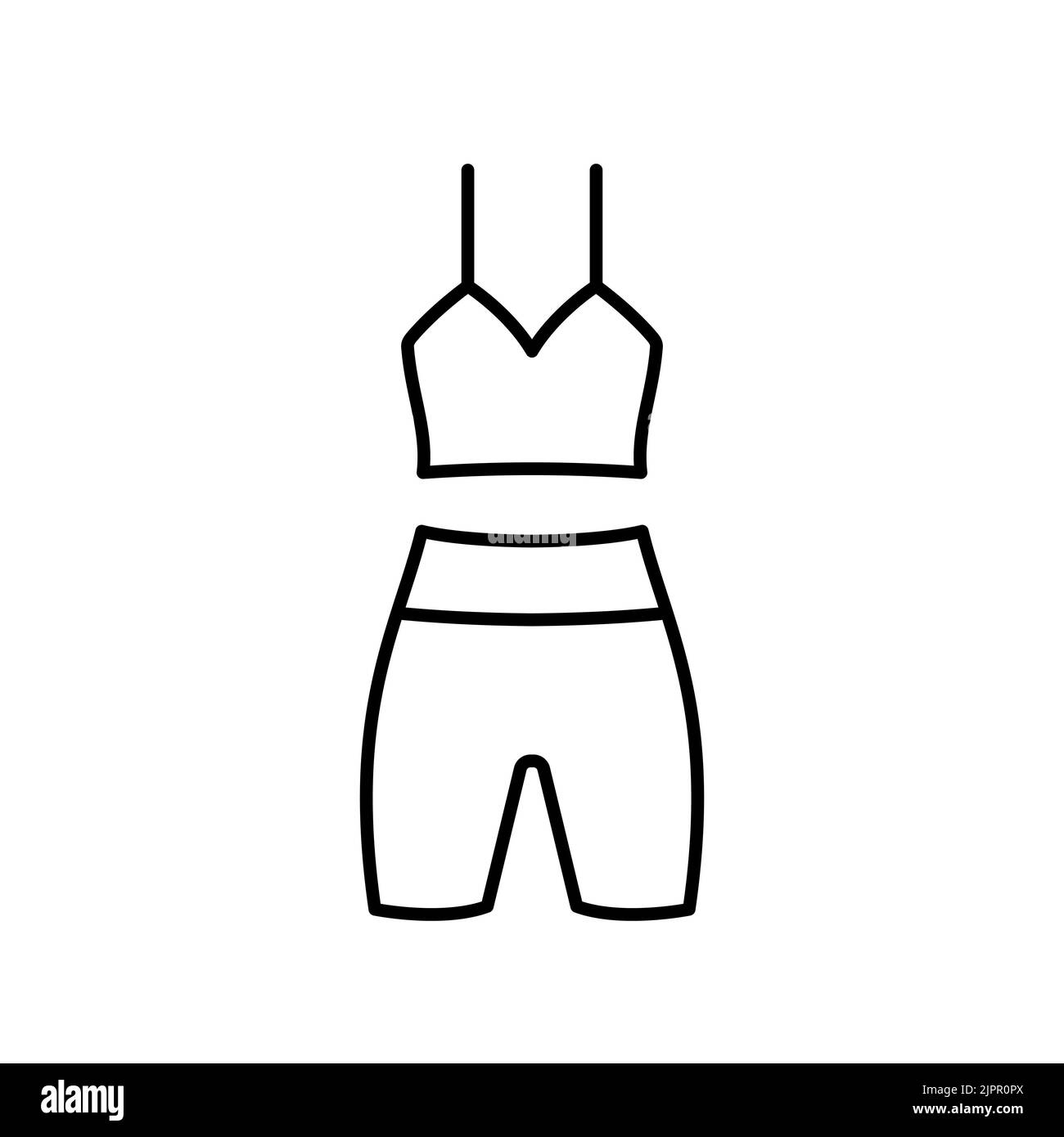 Damen Sportswear Set Outline Vektor-Symbol. EPS 10. Symbol für weibliche sportliche Kleidung. Shirt und Shorts.... Mode-Design-Set.. Isoliert auf weißem Hintergrund. Stockfoto