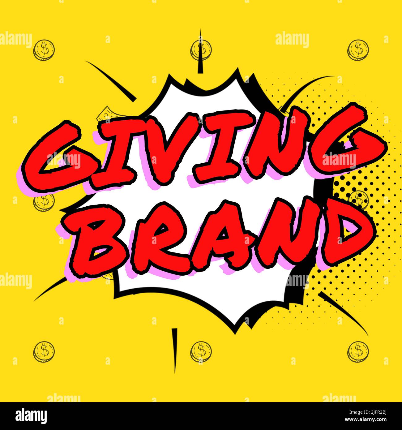 Textschild mit Angabe von Marke, Konzeptfoto der Prozess der Namensgabe an ein Unternehmen Produkte oder Dienstleistungen Comic Speech Bubble in Bang Shape repr Stockfoto