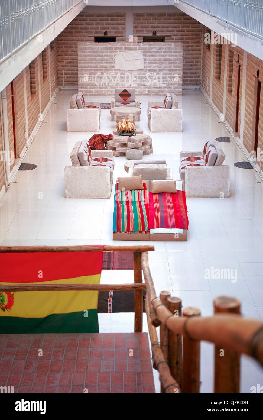 Interieur des 'Casa de Sal', Salzhotel in Uyuni, Potosi, Bolivien. Stockfoto