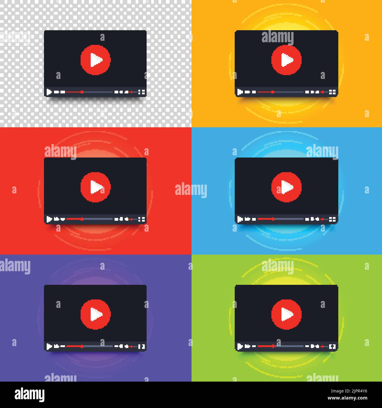 Bildsatz des Videoplayers. Bildschirm für die Benutzeroberfläche des Videoplayers. Sammlung von Video-Player-Rahmen in Cartoon-Design-Stil. Vektorelement Stock Vektor