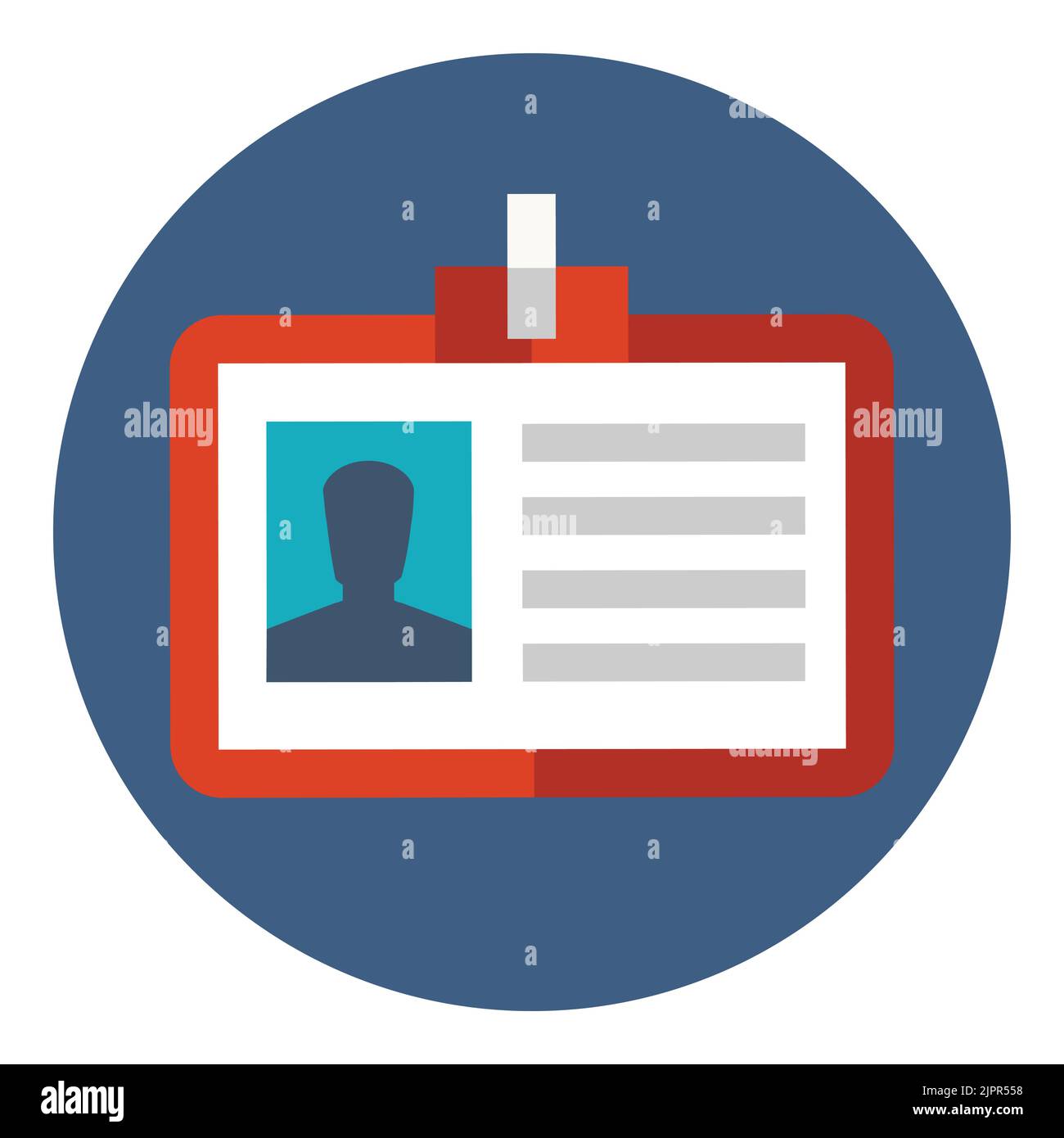 Personalausweis. Namensschild. ID-Symbol. Pressekonferenzkarte. Persönliche Zugangskarte. Flaches Symbol im Kreis isoliert auf weißem Hintergrund. Vektorsymbol Stock Vektor