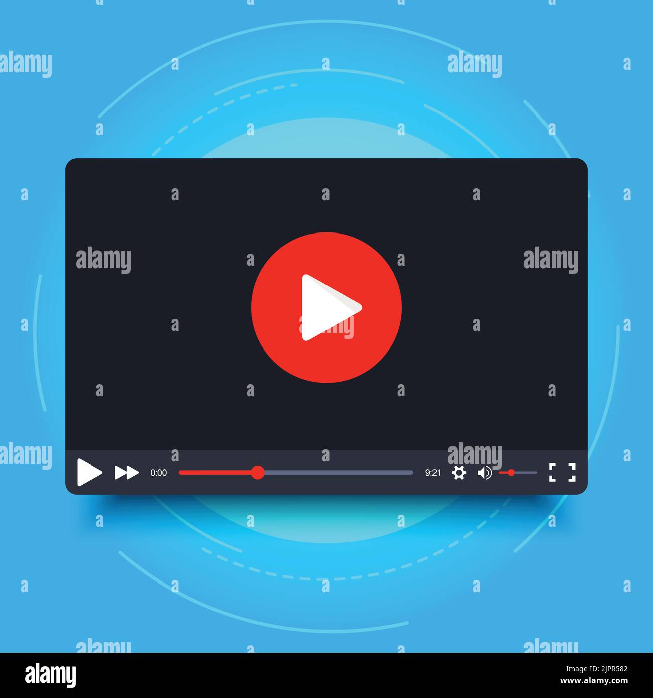 Videoplayer-Rahmen. Bildschirm für die Benutzeroberfläche des Videoplayers. Video-Player-Rahmen im Cartoon-Design-Stil. Isoliert auf blauem Hintergrund. Vektorelement Stock Vektor