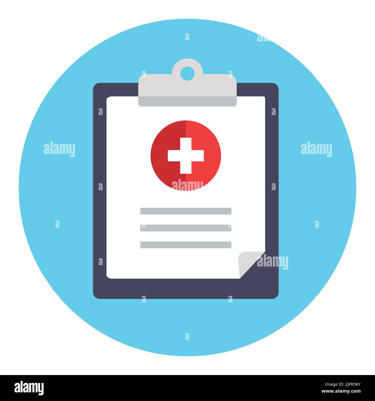 Symbol für medizinischen Bericht. Zwischenablage mit Daten und medizinischen Zeichen. Logo des Arztdokuments. Aktennotiz der Klinik mit Informationen. Medizinisches lat-Symbol auf Weiß isoliert Stock Vektor