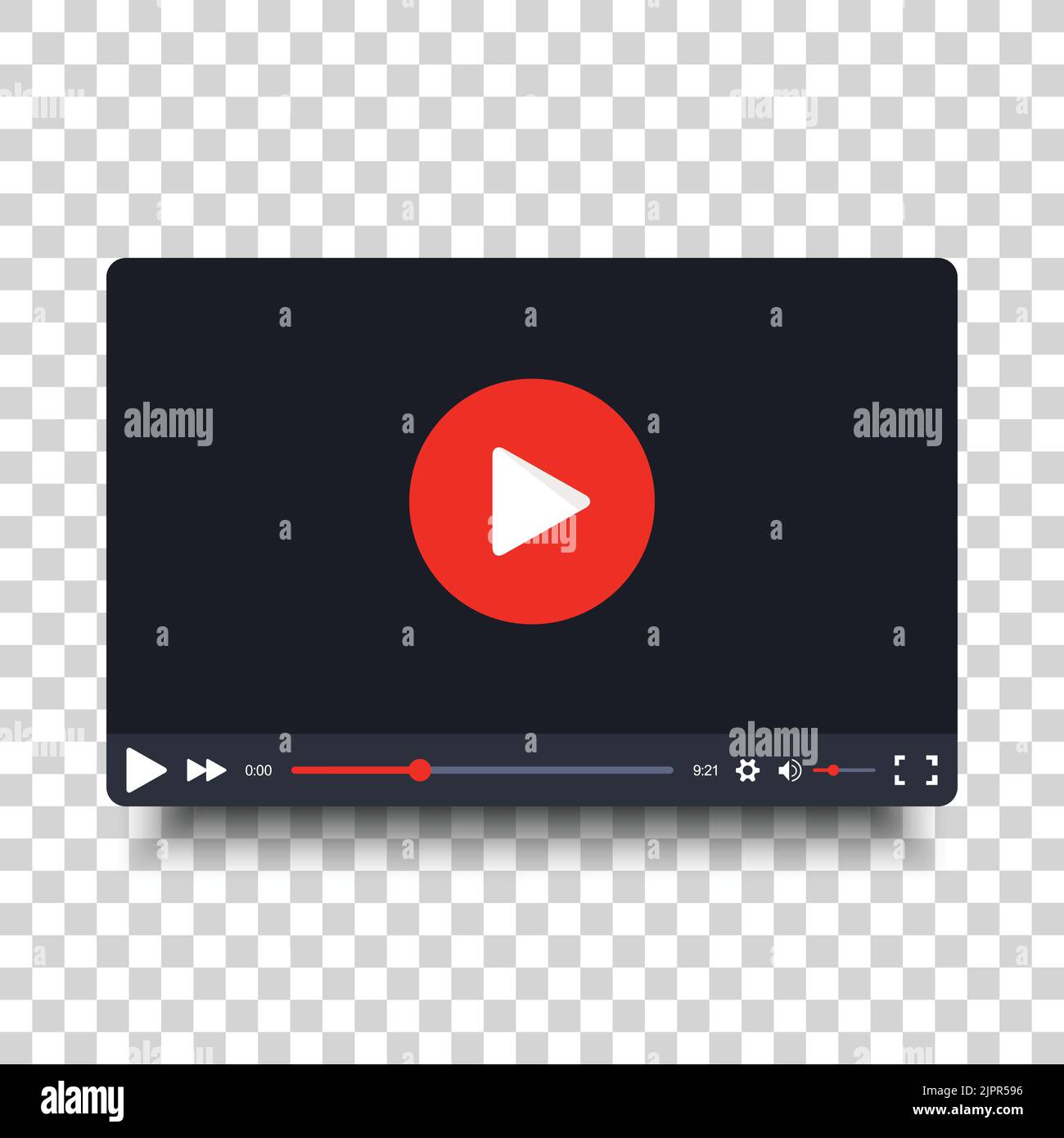 Videoplayer-Rahmen. Bildschirm für die Benutzeroberfläche des Videoplayers. Video-Player-Rahmen im Cartoon-Design-Stil. Isoliert auf transparentem Hintergrund. Vektorelement Stock Vektor
