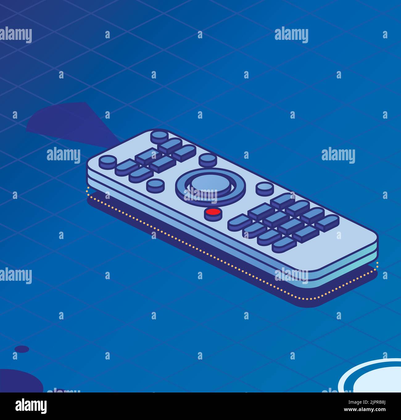TV-Fernbedienung auf blauem Hintergrund. Isometrisches Konzept. Vektorgrafik. Stock Vektor