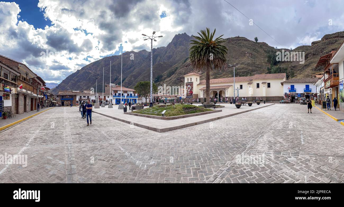 Dorfplatz, Pisac, Andenhochland, Peru Stockfoto