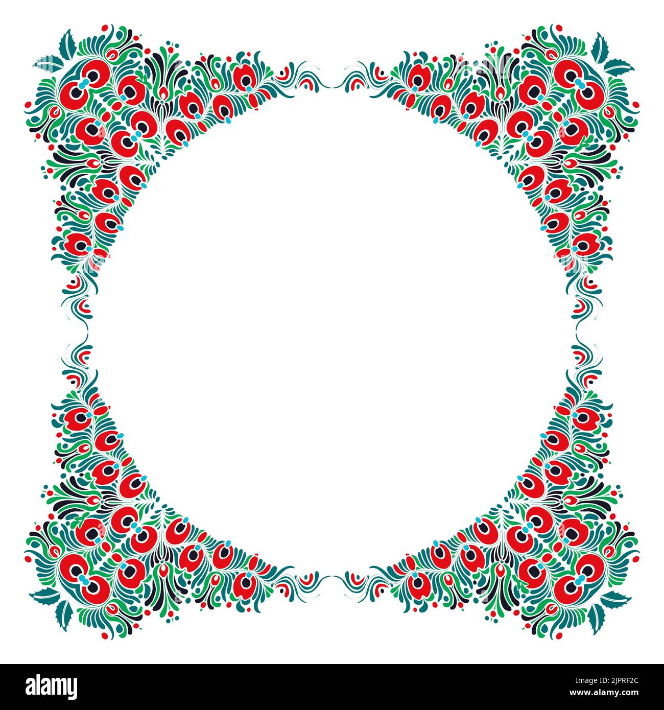 Hungarian folk art floral Rahmen über weißen Hintergrund mit Kopie Raum Stockfoto