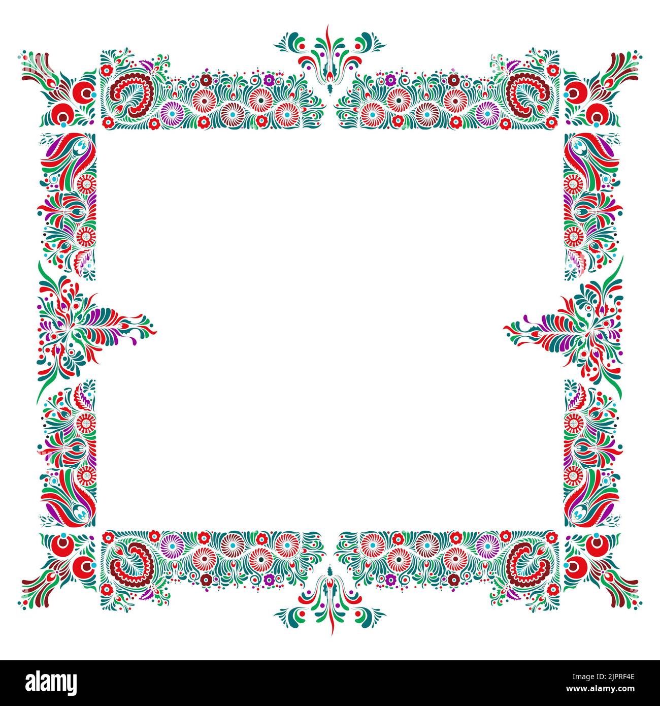 Hungarian folk art floral Rahmen über weißen Hintergrund mit Kopie Raum Stockfoto