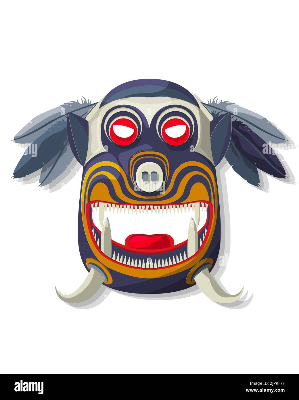 Vektor lackiert tribal Maske mit Federn auf weißem Hintergrund Stockfoto
