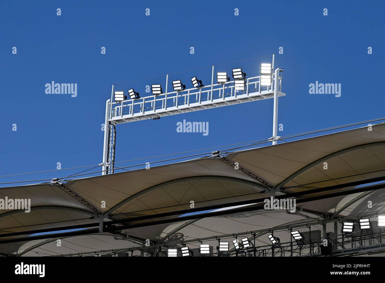 Neue LED-Strahler, Mercedes-Benz Arena Baustelle, Stuttgart, Baden-Württemberg, Deutschland Stockfoto