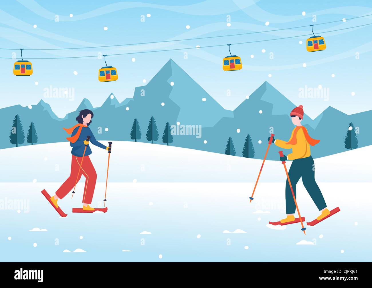 Snowboarding Handgezeichnete Cartoon Flat Illustration von Menschen im Winter Outfit Sliding und Jumping mit Snowboards an Snowy Mountain Seiten oder Pisten Stock Vektor