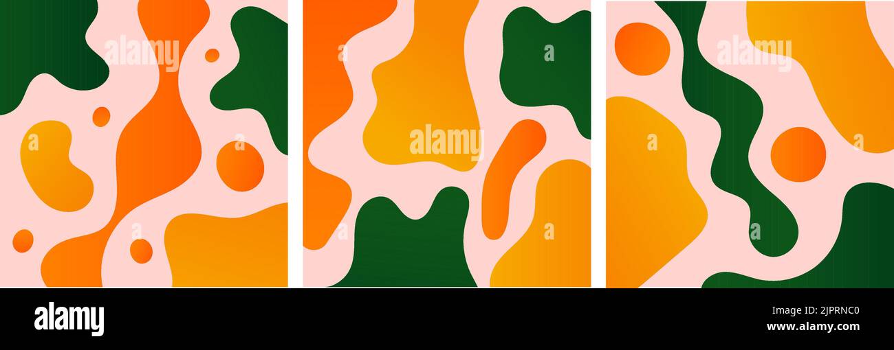 Set von abstrakten Vektor-Illustrationen mit handgezeichneten hellen Gradienten verschiedenen organischen Formen und grafischen Elementen. Trendige, künstlerische und zeitgenössische Designs Stock Vektor