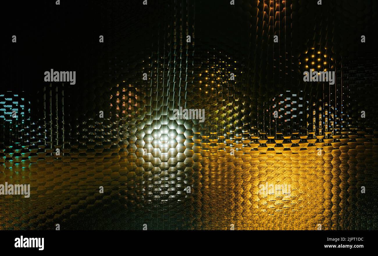 Ruhige Straßennacht mit Autos Lichter in metaverse konzeptuelle Realität Imagination virtuelle und reale Welt - cybersapce hypothesierte Iteration des Internets, unterstützt persistente Online 3-D virtuelle Umgebungen Stockfoto