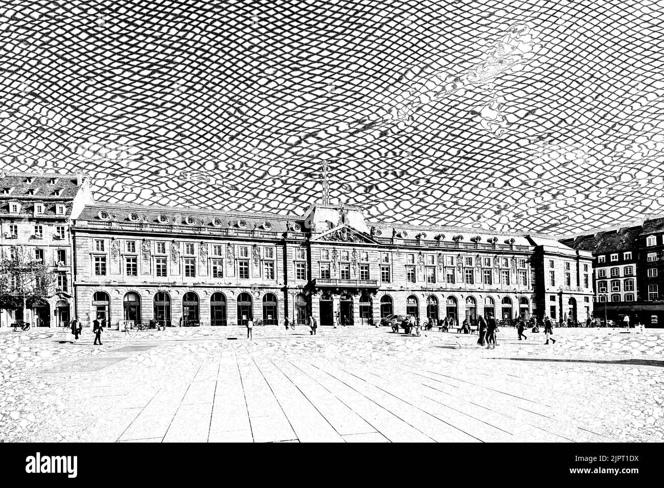 Menschen, die im zentralen Platz in Metaverse konzeptuelle Realität Imagination virtuelle und reale Welt - cybersapce hypothetische Iteration des Internets, Unterstützung persistenter Online 3-D virtuellen Umgebungen Stockfoto