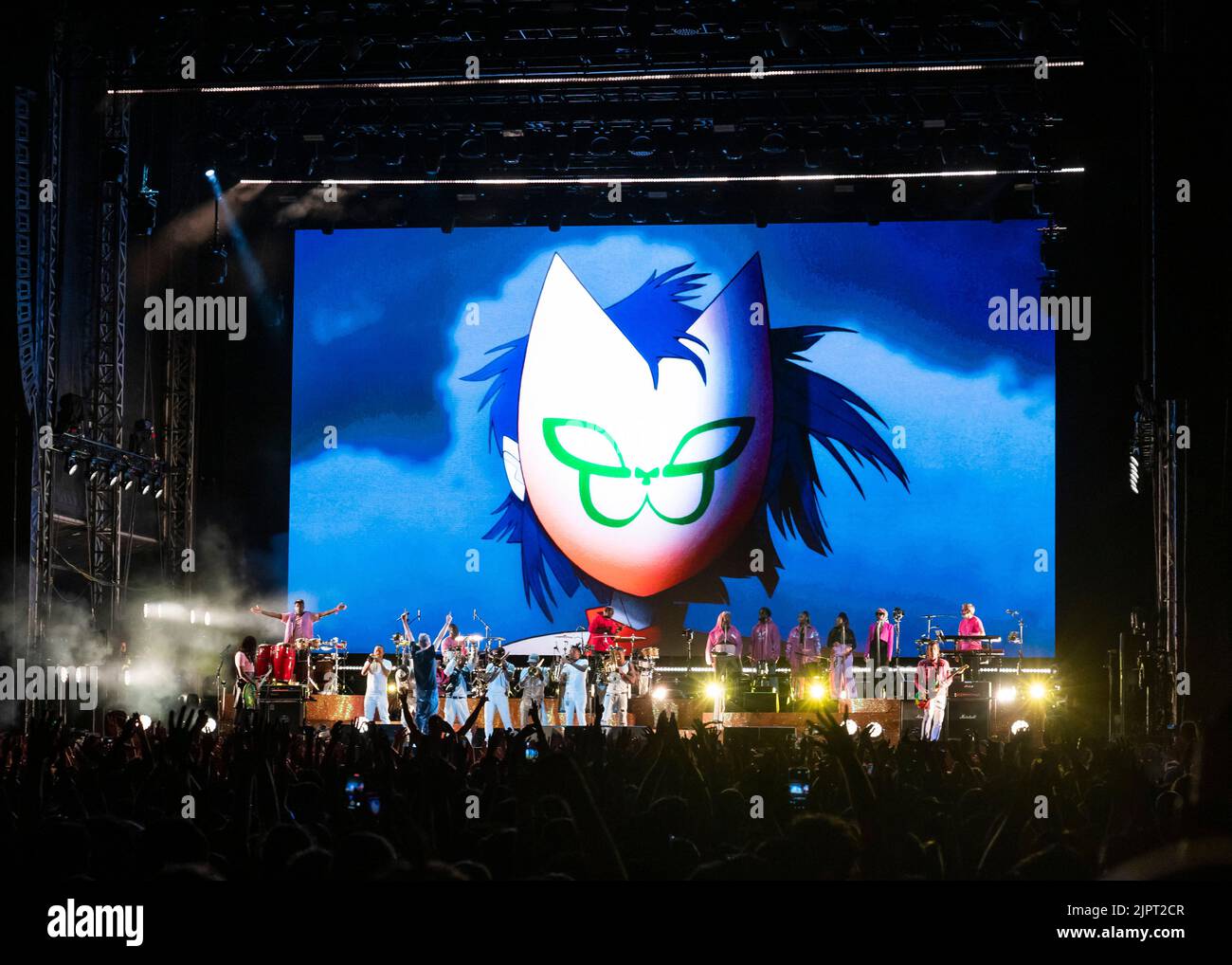 London, Großbritannien, Freitag, 19.. August 2022. Gorillaz spielen live auf der Bühne im Rahmen des All Points East Festivals, Victoria Park, London. Kredit: DavidJensen / Empics Unterhaltung / Alamy Live Nachrichten Stockfoto