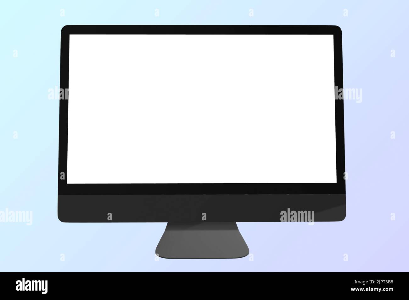 Angezeigt. Überwachen. Realistisches Computerdisplay-Modell mit leerem Bildschirm. Hintergrund mit Verlaufsfarbe. Vorderansicht des Geräts. Platz zum Schreiben. 3D Stockfoto