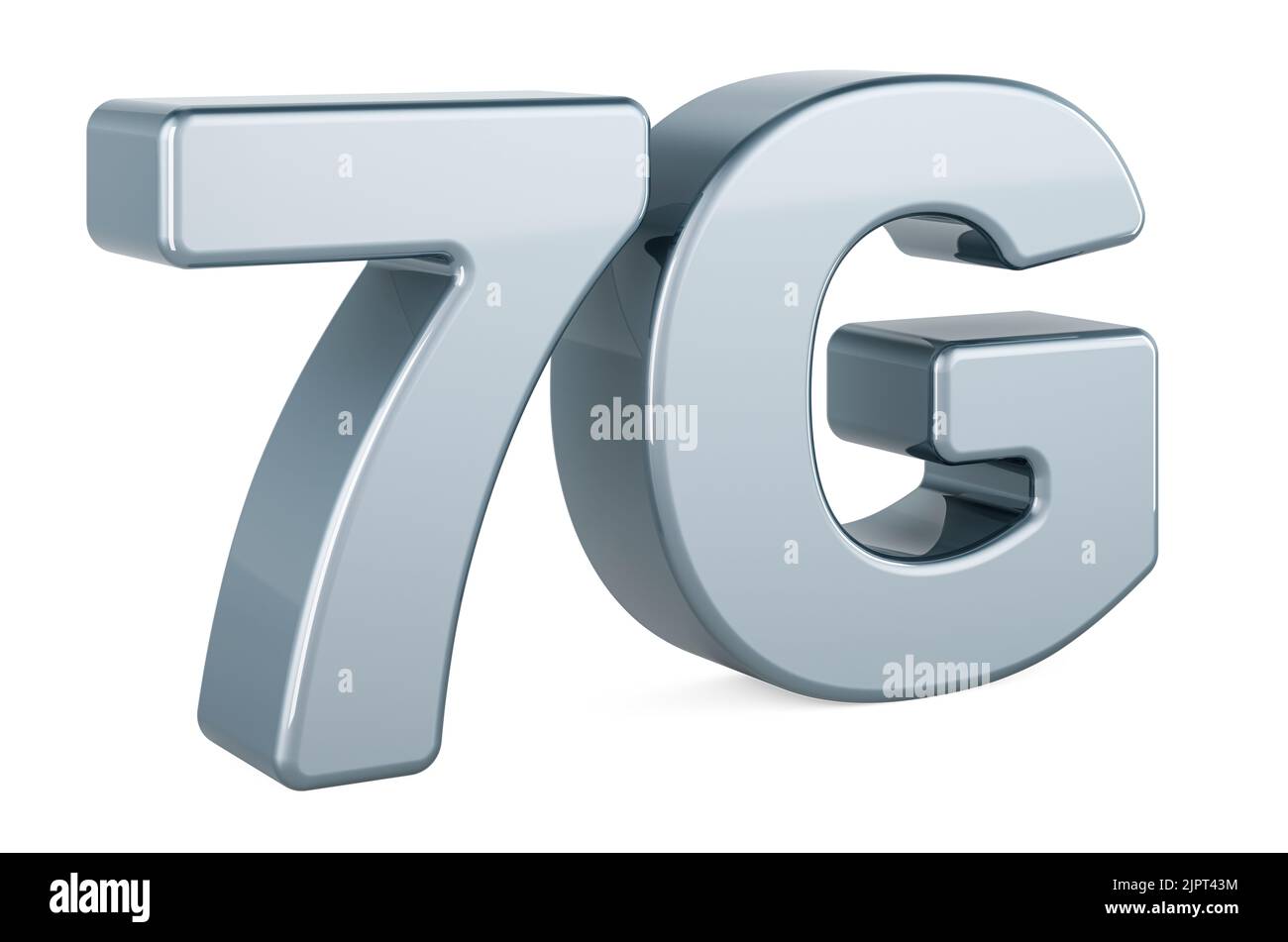 7G Metallic-Logo, 3D Darstellung isoliert auf weißem Hintergrund Stockfoto