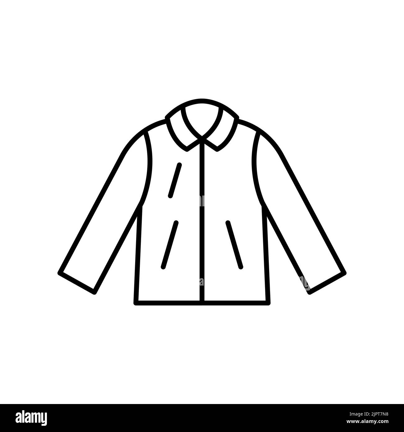 Herren Jacke Umriss Vorlage Vektor-Symbol. EPS 10.. Grundlegende Kleidung Männer Symbol.... Herren Winterjacke. Vorderansicht schlichten, isoliert auf weißem Hintergrund. Stockfoto