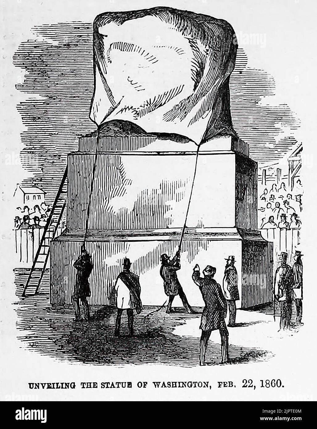 Einweihung der Clark Mills-Statue von George Washington - Enthüllung der Statue. 22.. Februar 1860. 19.. Jahrhundert Illustration aus Frank Leslie's Illustrated Newspaper Stockfoto