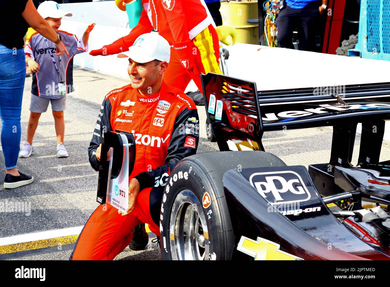 Madison, IL USA - 20. August 2022: Will Power gewann die Pole 67. seiner IndyCar-Karriere und gewann Mario Andretti für die meisten Pole in der IndyCar-Serie Stockfoto