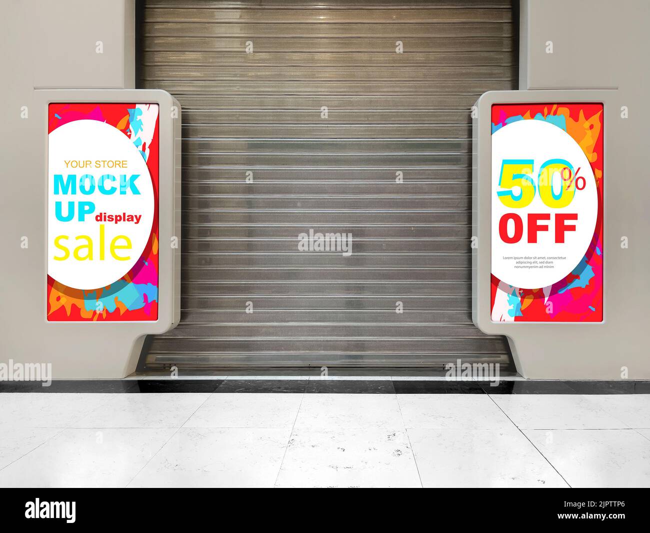 Elektronische Plakatwerbung in einem kommerziellen Kaufhaus, Modell- und Werbekonzept Stockfoto