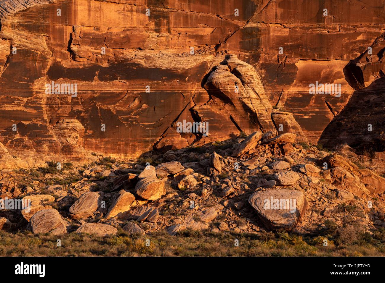 Canyon Wall bei Sonnenaufgang, Anderson Bottom, Canyonlands National Park, Utah. Stockfoto